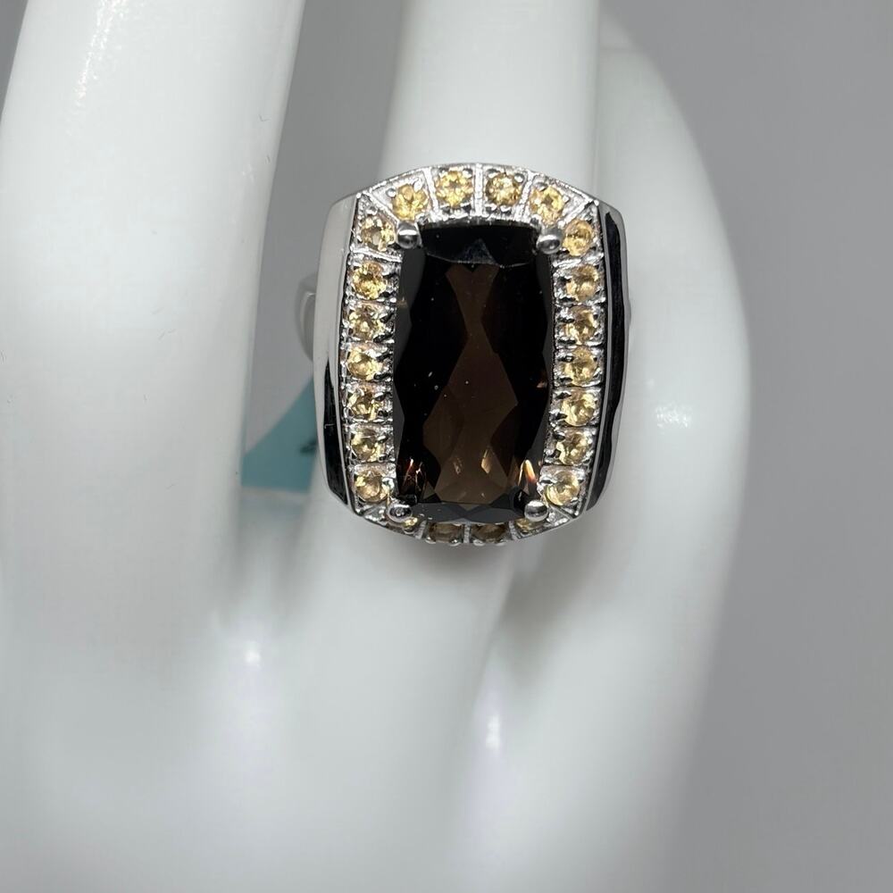 925 Sterling Silver Smoky Quartz Citrine Halo Ring Size 6 NWT 7.27 CTW